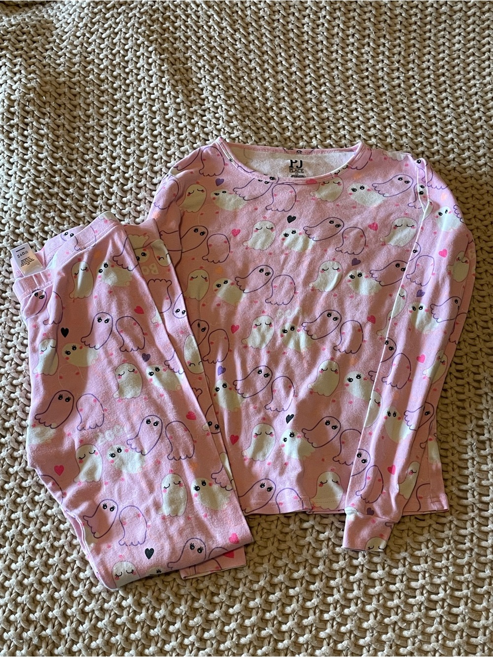 Girls Pink Glow in the Dark Ghost Halloween Pajamas